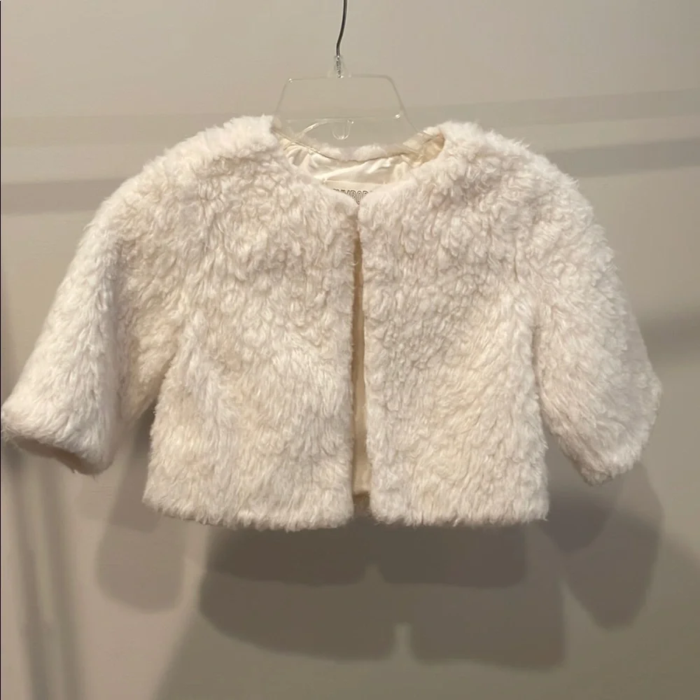 Gymboree Cream Faux Fur Jacket Elegant Open Front Design